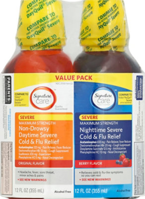 Signature Care Severe Cold & Flu Relief Daytime & Nighttime Twin Pack - 2-12 Fl. Oz. - Image 2