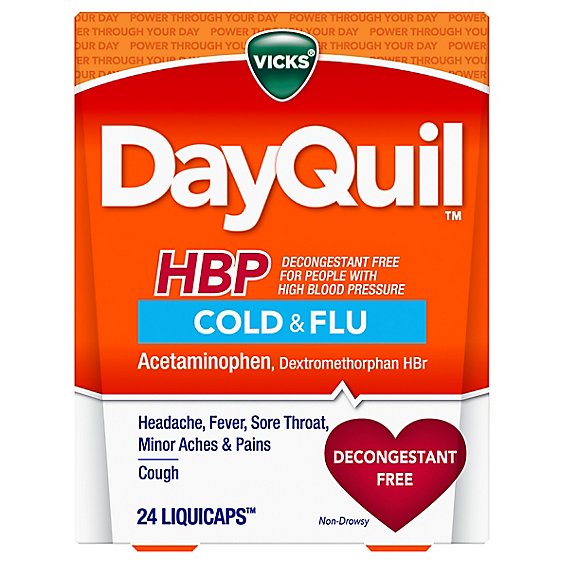 Vicks DayQuil Cold & Flu Relief HBP Liquicaps Non Drowsy - 24 Count