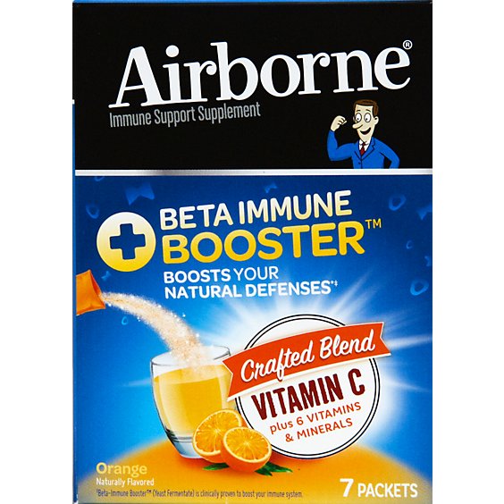 Airborne Immune Support Supplement Plus Beta-Immune Booster Powder Zesty Orange - 7 Count