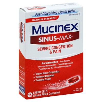 Mucinex Sinus-Max Severe Congestion & Pain Medicine Maximum Strength Liquid Gels - 16 Count