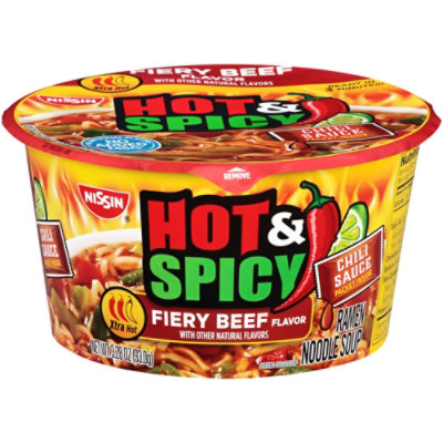 Nissin Bowl Noodles Ramen Noodle Soup Hot & Spicy Fiery Beef Flavor - 3.28 Oz - Image 4
