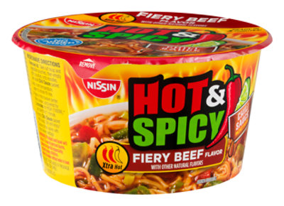 Nissin Bowl Noodles Ramen Noodle Soup Hot & Spicy Fiery Beef Flavor - 3.28 Oz - Image 2