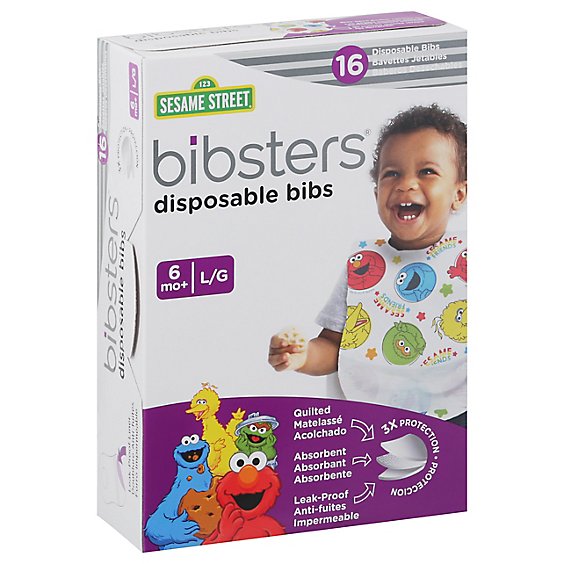 Bibsters Disposable Bibs Sesame Street 6m+ - 16 Count
