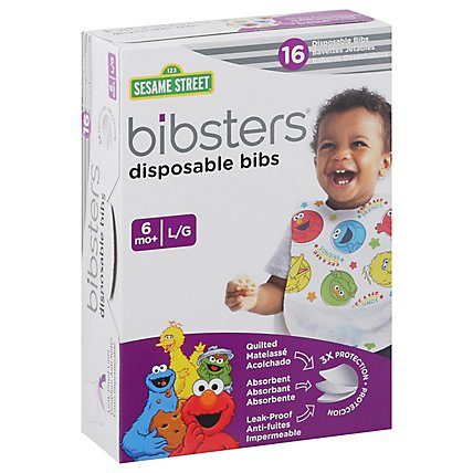 Bibsters Disposable Bibs Sesame Street 6m+ - 16 Count - Image 1