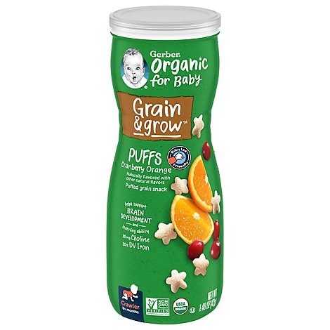 Gerber Baby Food Crawler Organic Puffs Cranberry Orange - 1.48 Oz