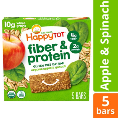 Happy Tot Organics Fiber And Protein Gluten Free Oat Bar Organic Apples And Spinach - 5-0.88 Oz - Image 1