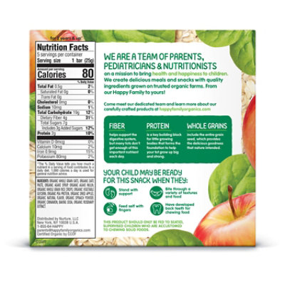 Happy Tot Organics Fiber & Protein Oat Bar Organic Apples & Spinach - 5-0.88 Oz - Image 2