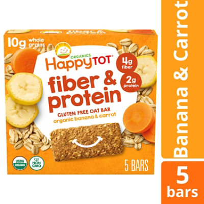 Happy Tot Organics Fiber & Protein Oat Bar Organic Bananas & Carrots - 5-0.88 Oz - Image 1