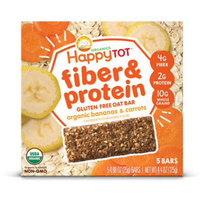 Happy Tot Organics Fiber & Protein Soft Baked Oat Bar Bananas & Carrots - 4.4 Oz