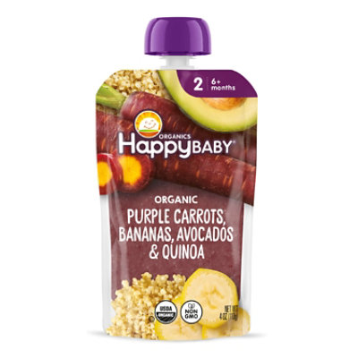 Happy Baby Organics Stage 2 Meals Purple Carrots Bananas Avocados & Quinoa Pouch - 4 Oz - Image 1