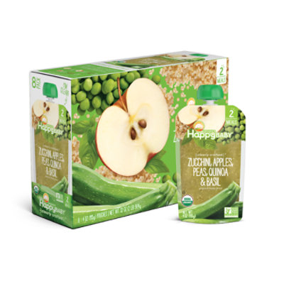 Happy Baby Organics Clearly Crafted Stage 2 Meals Zucchini Apples Peas Quinoa Basil Pouch - 4 Oz