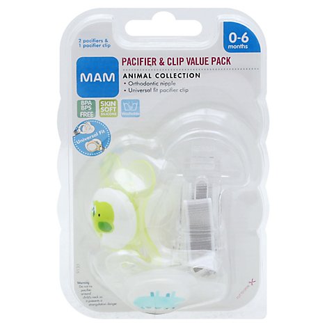 Mam Pacifiers Clip Pk Animal - 1 Count