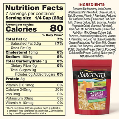 Sargento Shredded Reduced Fat 4 Cheese Mexican Natural Cheese - 7 Oz - Image 5