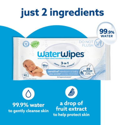 WaterWipes Original 99.9% Water Based Unscented & Hypoallergenic Baby Wipes - 60 Count - Image 3
