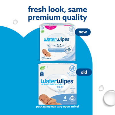 WaterWipes Plastic-Free Original Baby Wipes Unscented 99.9% Water Based Wipes - 240 Count - Image 2