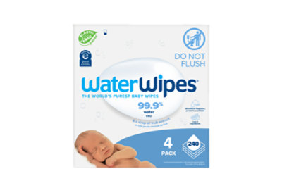 WaterWipes Plastic-Free Original Baby Wipes Unscented 99.9% Water Based Wipes - 240 Count - Image 1