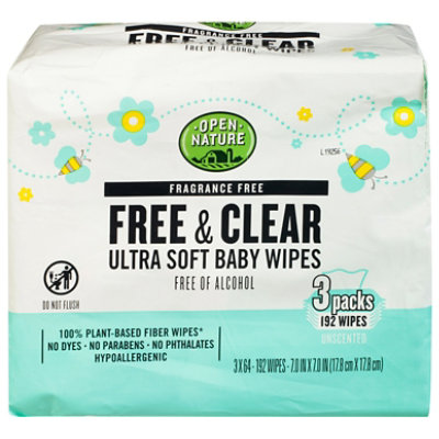 Open Nature Free & Clear Baby Wipes Ultra Soft Fragrance Free - 3-64 Count - Image 3