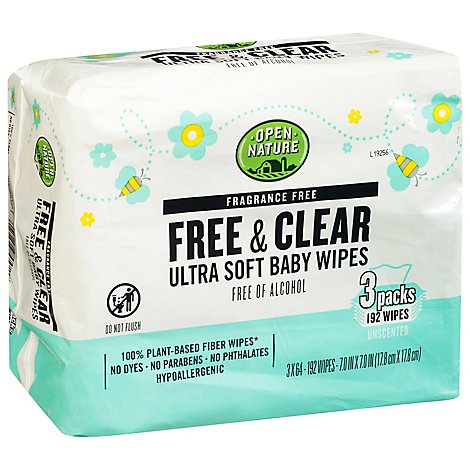 Open Nature Free & Clear Baby Wipes Ultra Soft Fragrance Free - 3-64 Count
