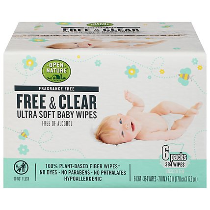 Open Nature Free & Clear Baby Wipes Ultra Soft Fragrance Free - 6-64 Count - Image 3