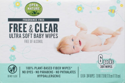 Open Nature Free & Clear Baby Wipes Ultra Soft Fragrance Free - 6-64 Count - Image 5