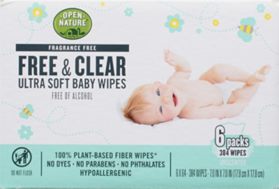 Open Nature Free & Clear Baby Wipes Ultra Soft Fragrance Free - 6-64 Count - Image 2