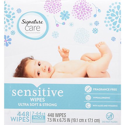 Signature Care Wipes Sensitive Ultra Soft & String Fragrance Free 3 Packs - 7-64 Count - Image 2