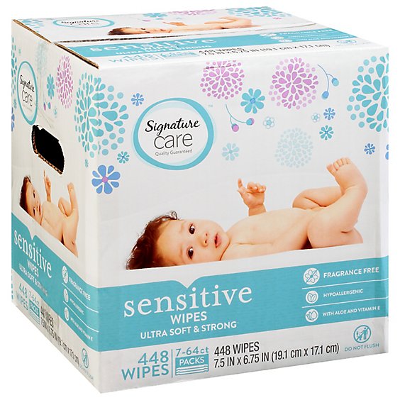 Signature Care Wipes Sensitive Ultra Soft & String Fragrance Free 3 Packs - 7-64 Count