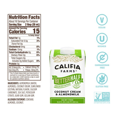 Califia Farms Unsweetened Better Half Almond Milk Coconut Cream And Almond Milk - 16.9 Fl. Oz. - Image 2