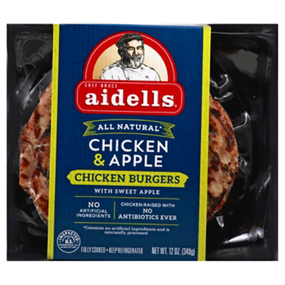 Aidells Charbroiled Chicken Burgers Chicken & Apple 4 Count - 12 Oz