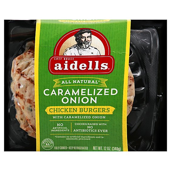 Aidells Charbroiled Chicken Burgers Caramelized Onion 4 Count - 12 Oz