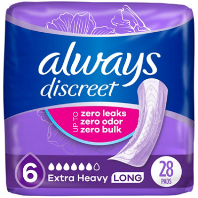 Always Discreet Extra Heavy Long Up to 100% Leak Free Protection Incontinence Pads - 28 Count - Image 1