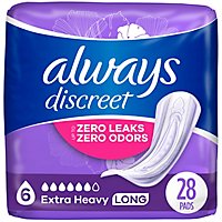 Always Discreet Extra Heavy Long Up to 100% Leak Free Protection Incontinence Pads - 28 Count - Image 1