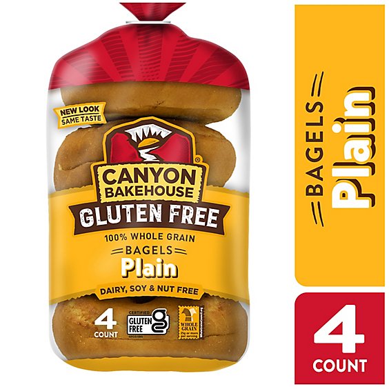 Canyon Bakehouse Plain Gluten Free Bagels 100% Whole Grain Bagels Frozen 4 Count - 14 Oz