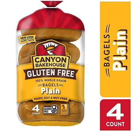 Canyon Bakehouse Plain Gluten Free Bagels 100% Whole Grain Bagels Frozen 4 Count - 14 Oz - Image 1