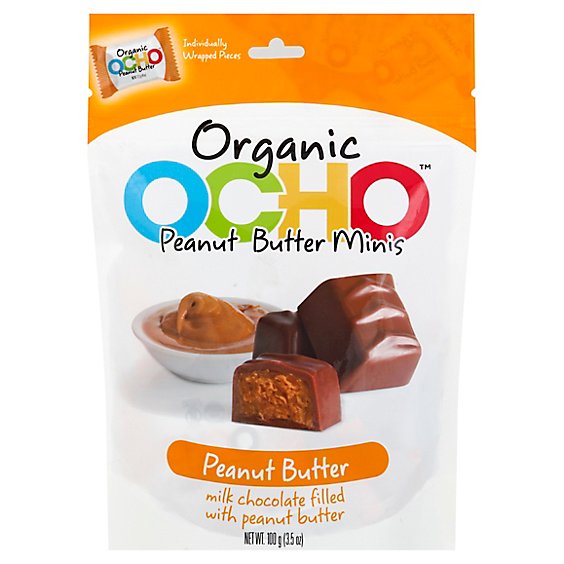OCHO Organic Candy Bar Peanut Butter Minis Pouch - 3.5 Oz
