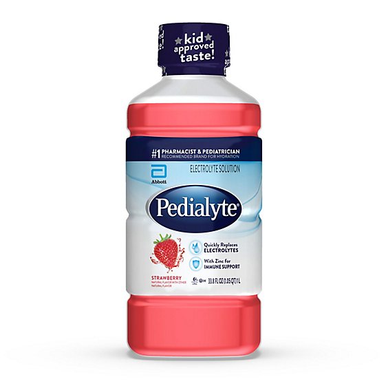 Pedialyte Electrolyte Solution Ready To Drink Strawberry - 33.8 Fl. Oz.