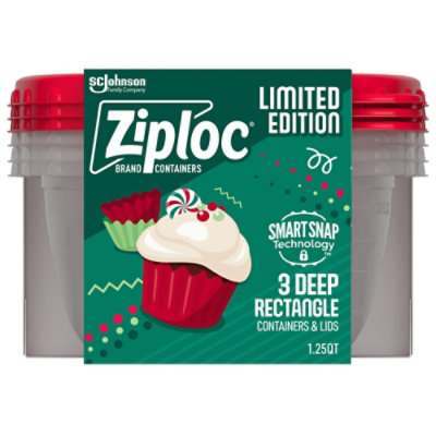 Ziploc Brand Holiday Limited Edition Festive Red Deep Square Containers With Lid - 3 Count - Image 2