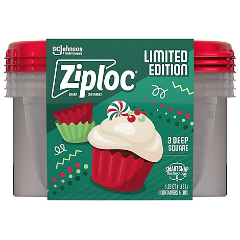Ziploc Containers & Lids Medium Square Red Holiday  - 3 Count