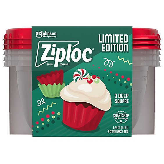 Ziploc Brand Holiday Limited Edition Festive Red Deep Square Containers With Lid - 3 Count
