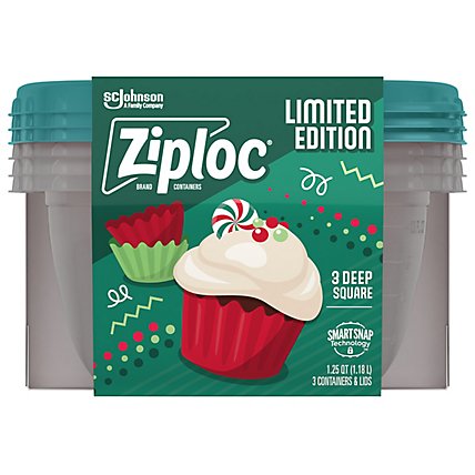 Ziploc Holiday Limited Edition Festive Green Reusable Deep Square Containers With Lid - 3 Count - Image 2