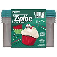 Ziploc Holiday Limited Edition Festive Green Reusable Deep Square Containers With Lid - 3 Count - Image 2