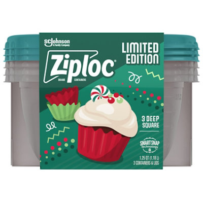 Ziploc Containers & Lids Medium Square Green Holiday - 3 Count