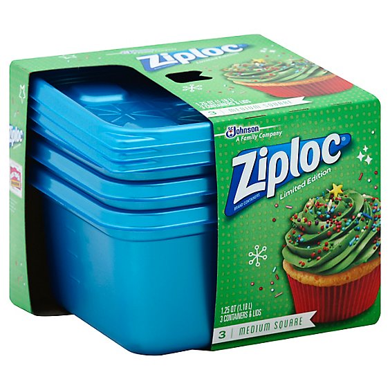 Ziploc Container Medium Square Blue Holiday - 3 Count
