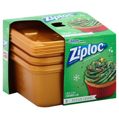 Ziploc Containers & Lids Holiday Limited Edition Medium Square Gold - 3 Count