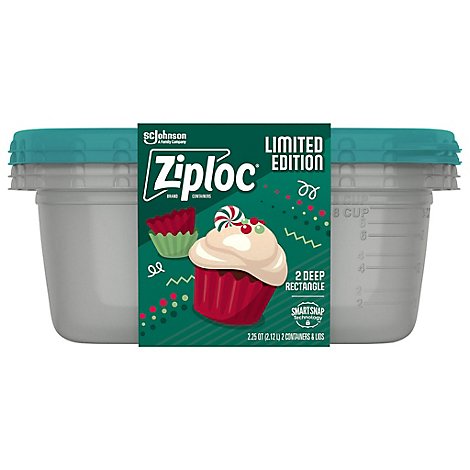 Ziploc Containers & Lids Large Rectangle Green Holiday - 2 Count