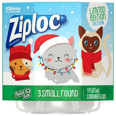 Ziploc Containers & Lids Twist N Loc Small Round Red Holiday - 3 Count