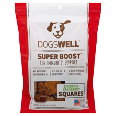 Dogswell Super Boost Treats for Dogs Chicken & Cranberry Squares Pouch - 5 Oz