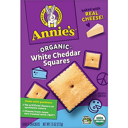 Annies Homegrown Crackers Organic Baked Snack White Cheddar Squares Box - 7.5 Oz - Image 2