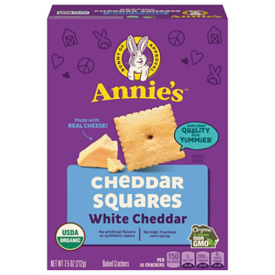 Annies Homegrown Crackers Organic Baked Snack White Cheddar Squares Box - 7.5 Oz - Image 1