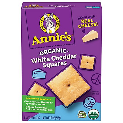 Annies Homegrown Crackers Organic Baked Snack White Cheddar Squares Box - 7.5 Oz - Image 1